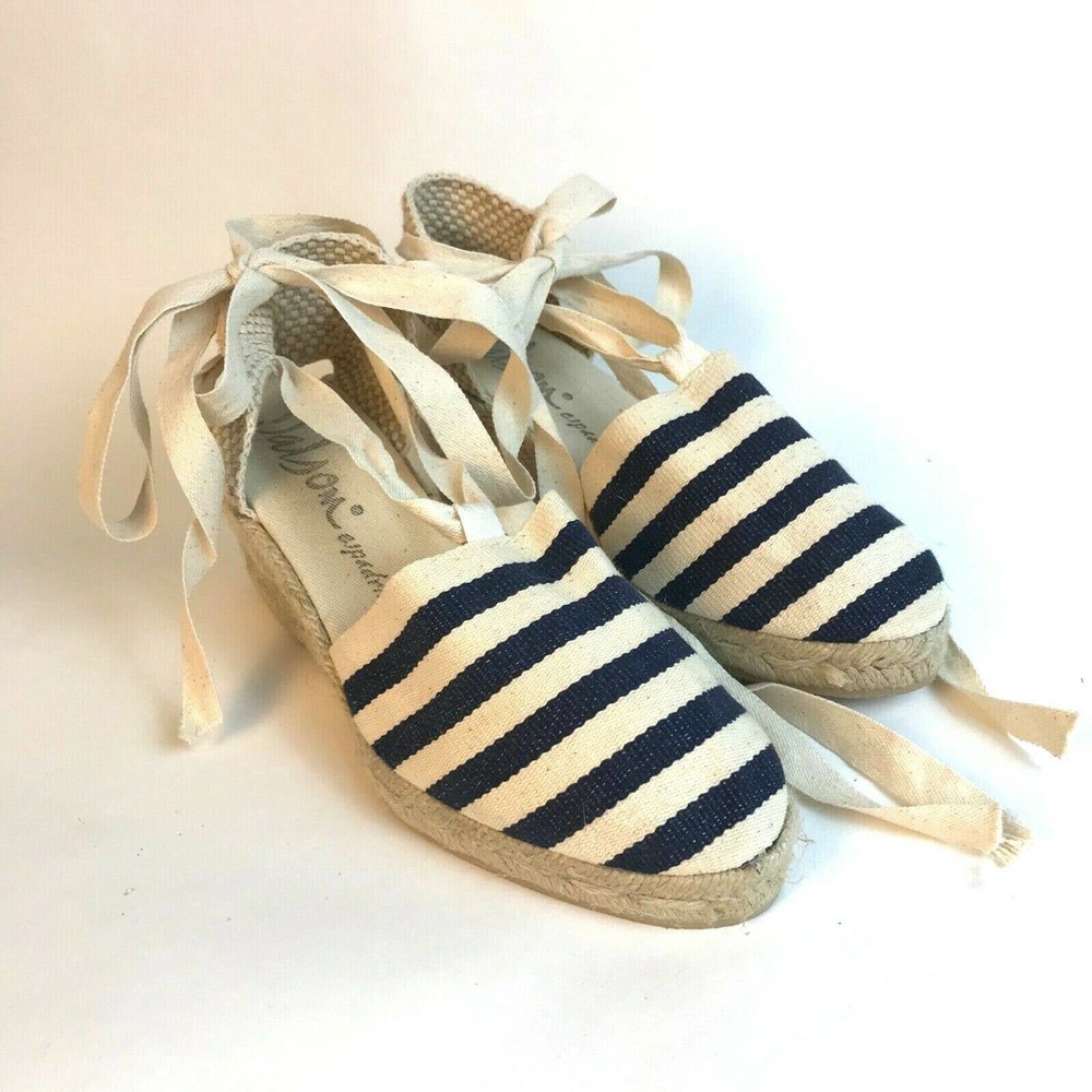 DALSON Womens 7.5 Ivory Navy Wedge Espadrille